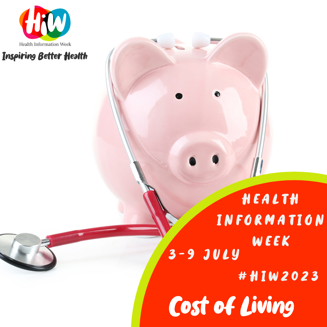 Graphic reads 'Cost of living with image of Piggybank with a stethoscope.