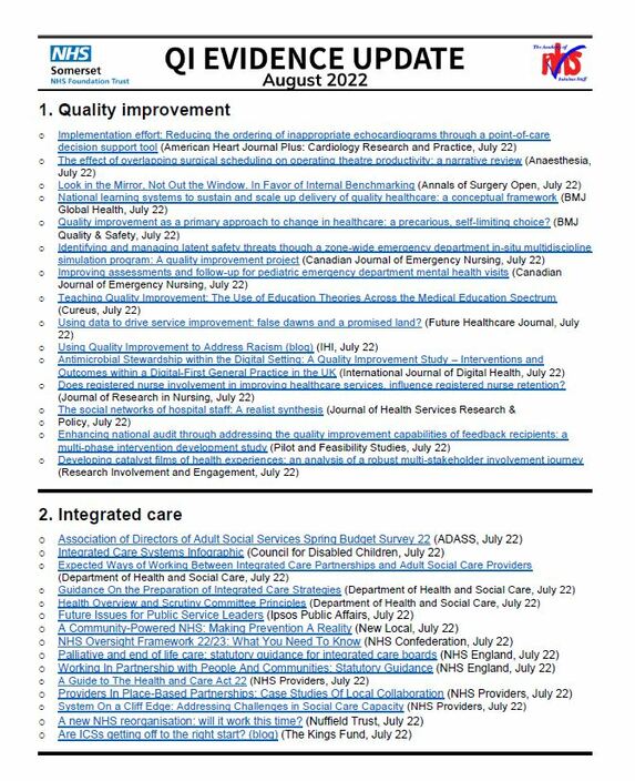 QI Evidence Update - image of full document, links through to PDF/word version