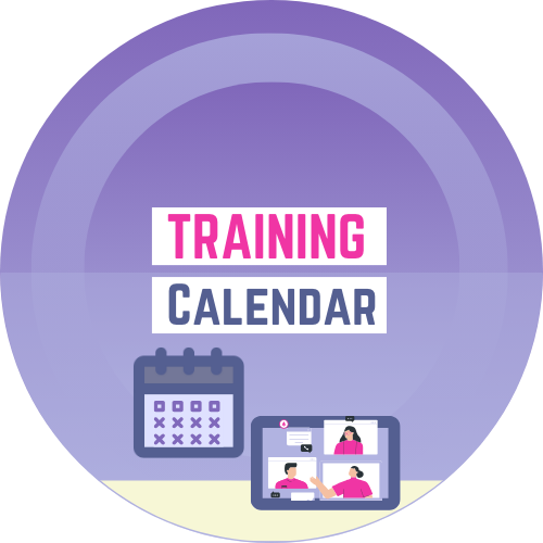 Training Calendar Image: graphic of a teams call and a calendar