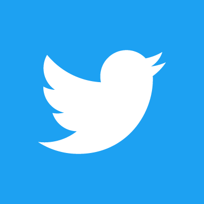Twitter logo of a white bird on a blue square background